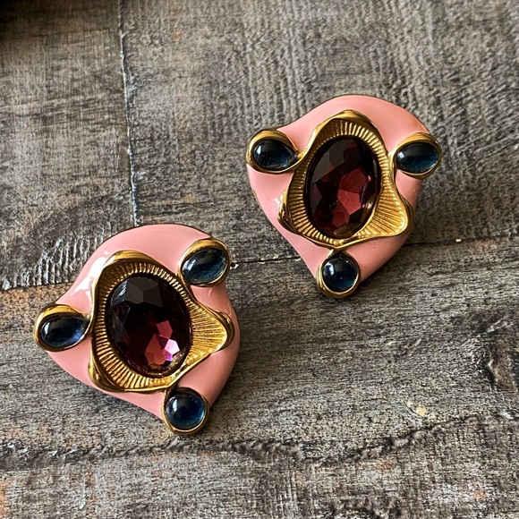 NEW Pink Abstract Gem Statement Earrings - Picture 8 of 9